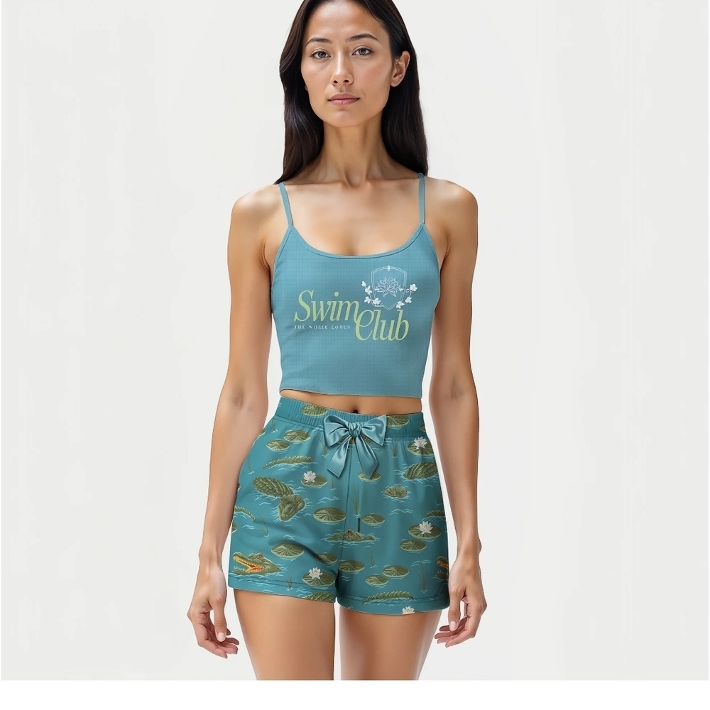 Teal Ribbed Cami & Printed Short Sleep Set